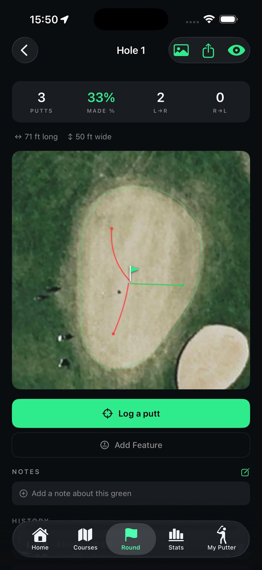 Break Book — reading a green with logged putt breaks