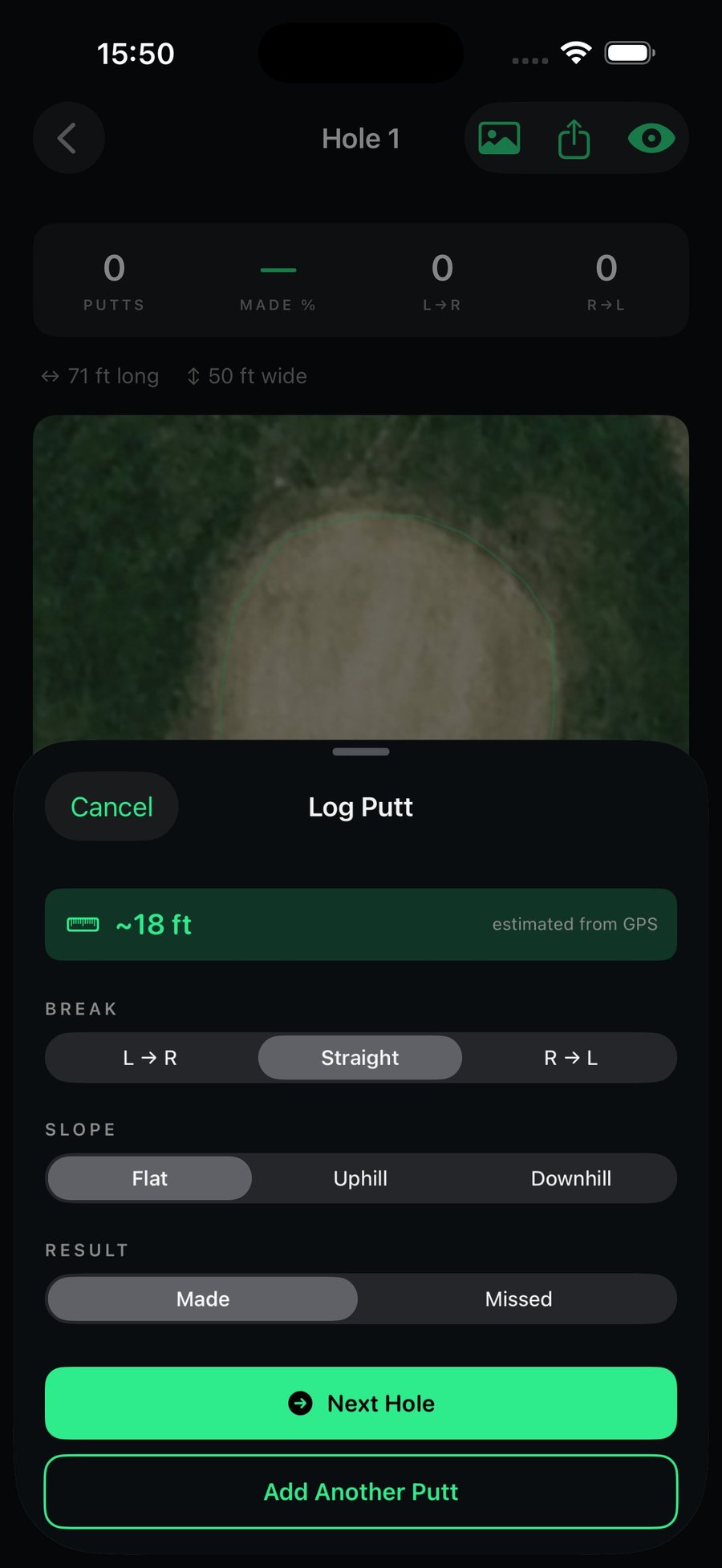 Break Book — logging a putt