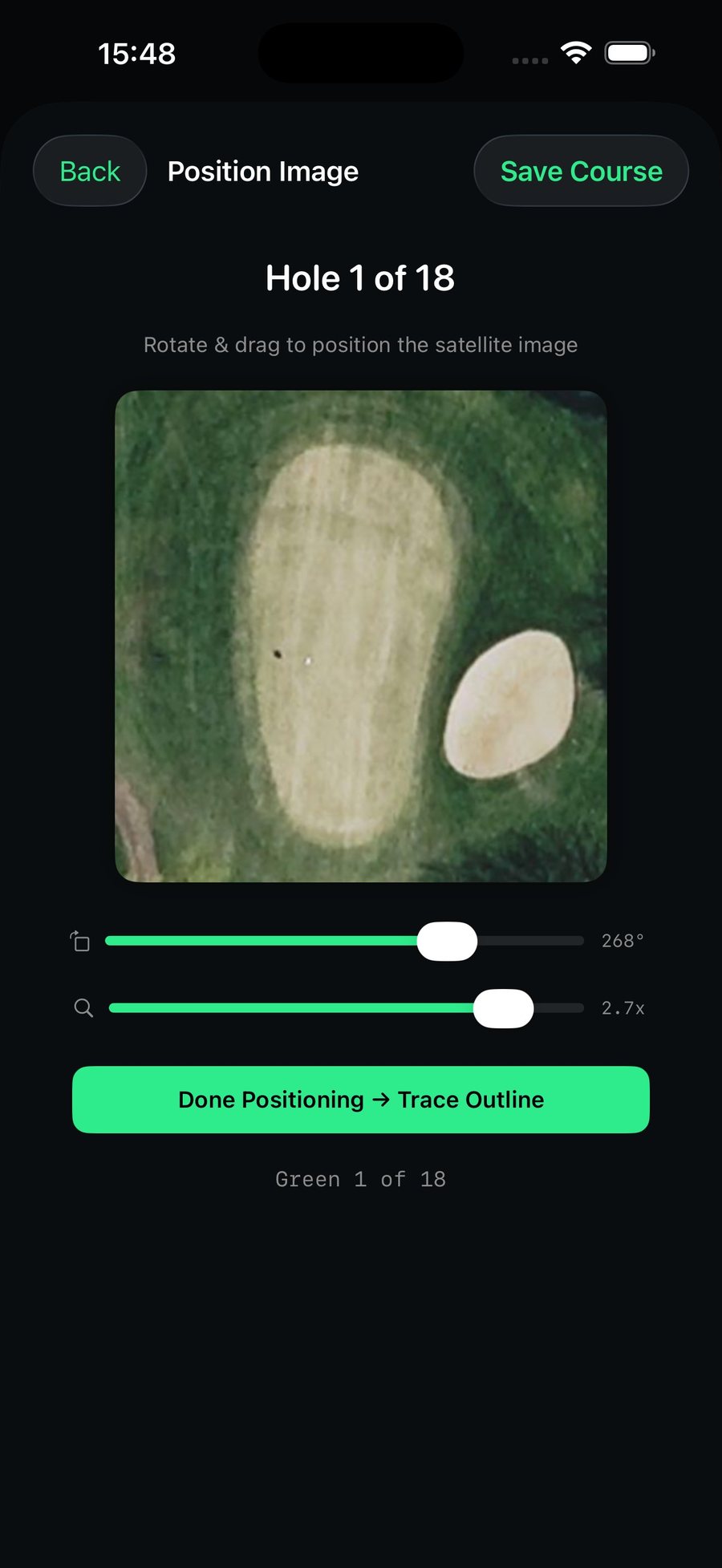 Position the satellite image for each green