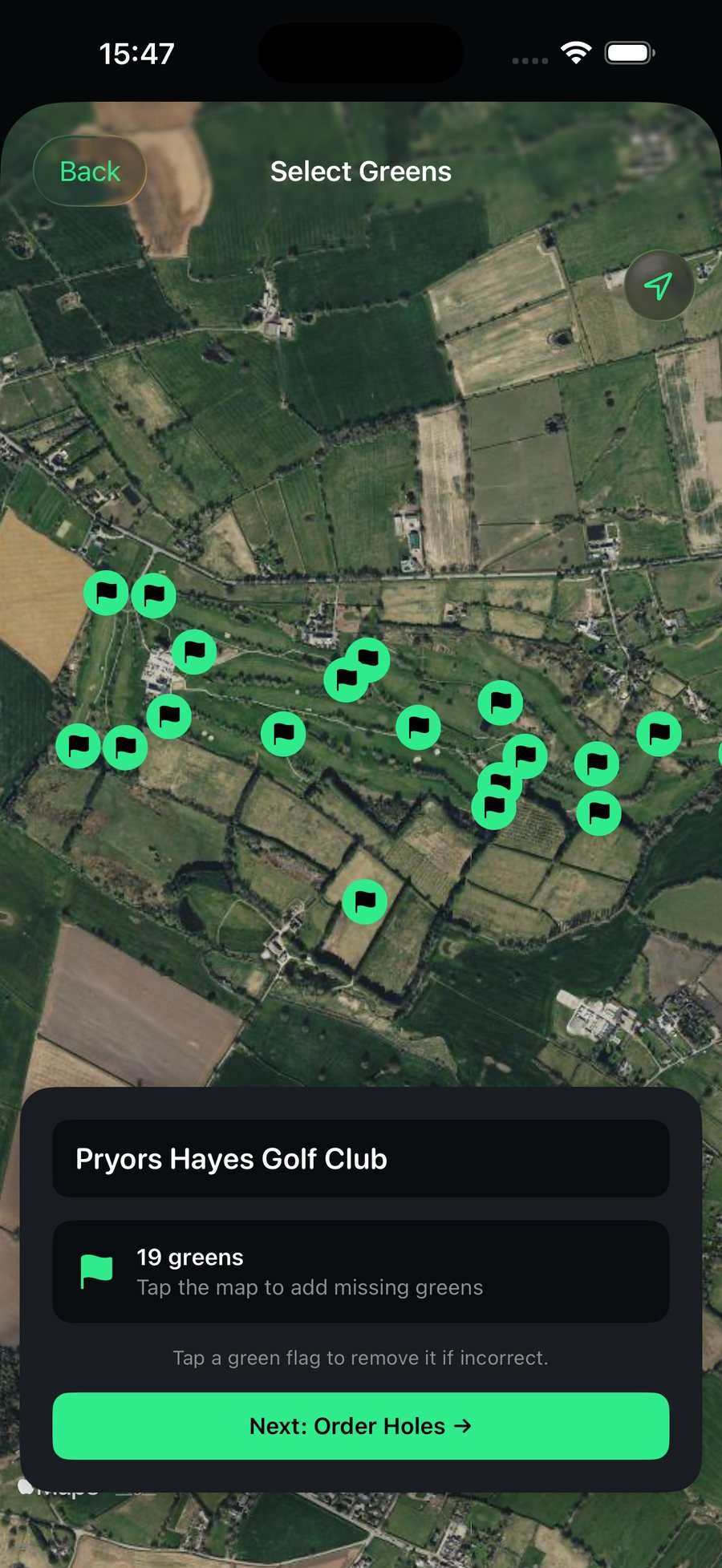 Select greens on the course map